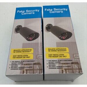 Fake Security CCTV Camera (2 Pack) Dummy Camera BLACK w Flashing Red LED Light